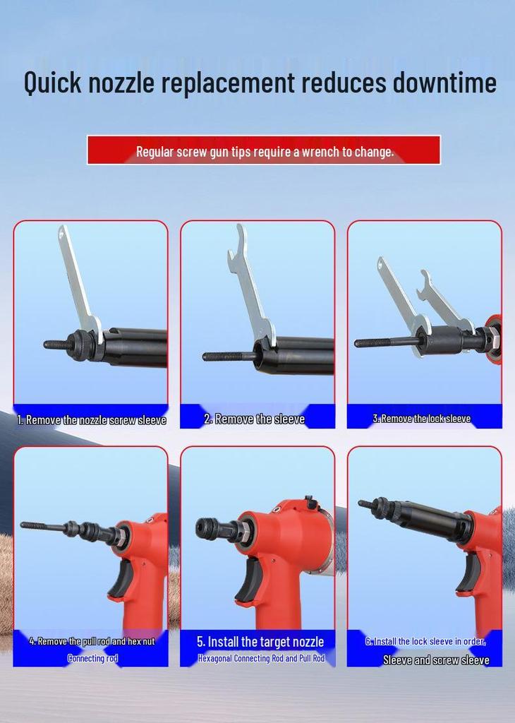 Gaobao Automatic Pneumatic Rivet Nut Tool M3-M12 - Industrial Grade Blind Rivet Gun for Rivet Caps