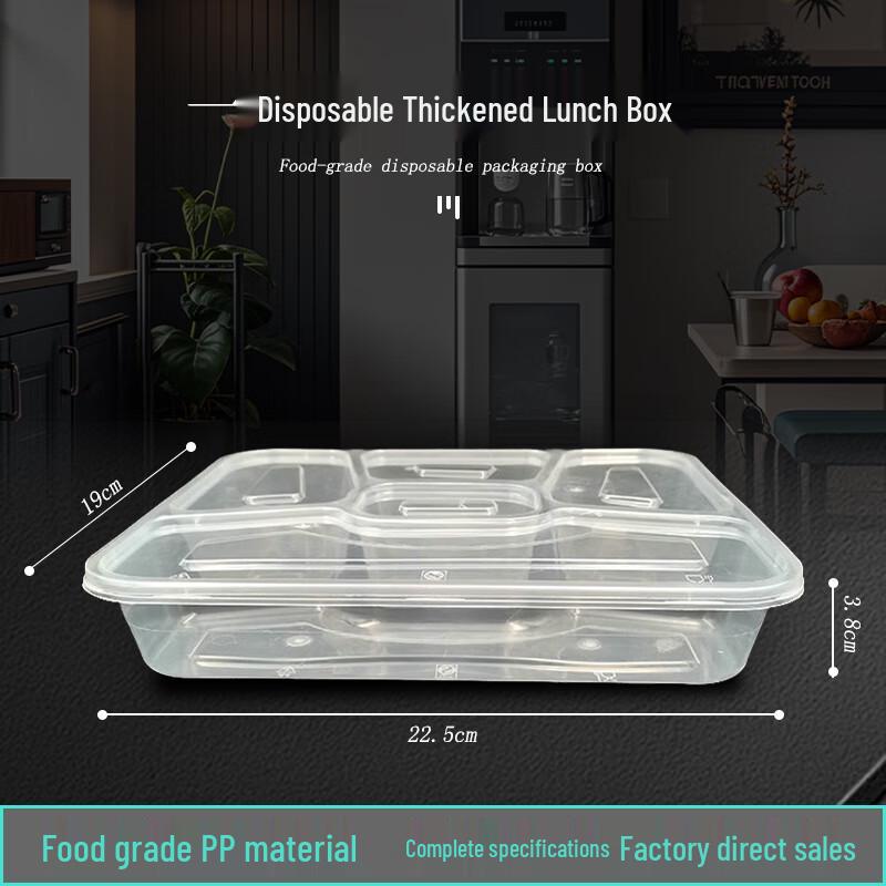 

JME Box King Disposable 5-Compartment Meal Box with Flat Lid