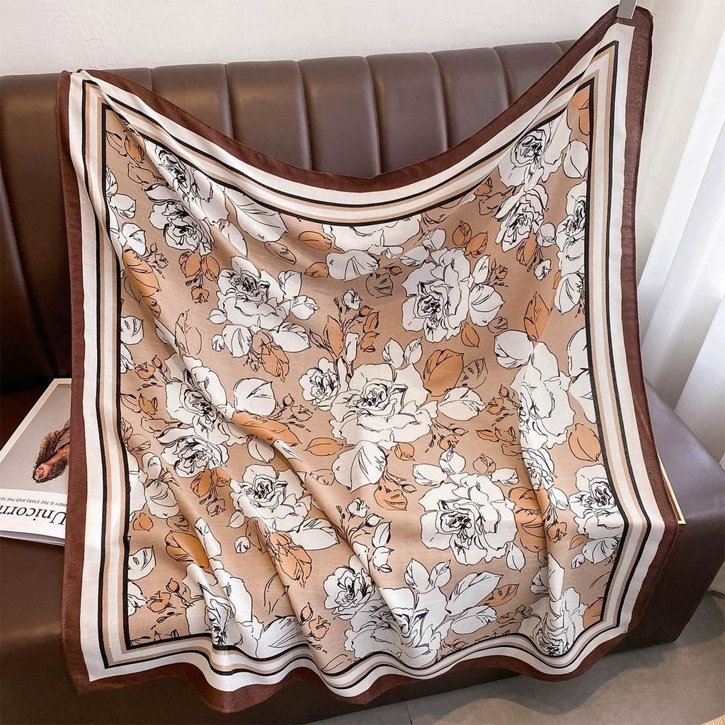 90X90Cm Autumn Vintage Rose Print Square Scarf For Women Unique And High-End Elegant Shawl And Scarf