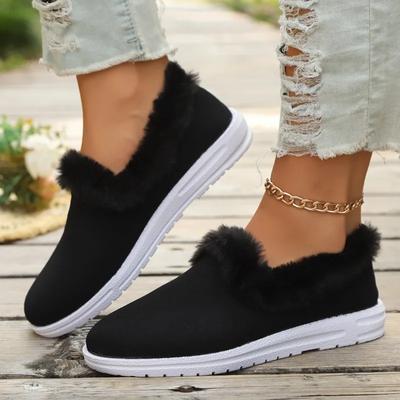 Damen Schuhe im Sale 2024 Neue Ein-Schlupf Damen Ballerinas Winter Runde Zehenpartie Plüschfleece für Wärme Einfarbig Flach Lässige Bequeme Schuhe
