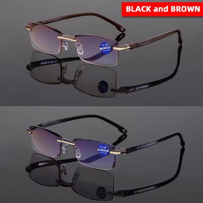 2PCS Men Rimless Square Gray Lens Reading Glasses Women Anti-blue Light Presbyopic Computer Eyeglasses Far Sight +1.0+1.5To+4.0