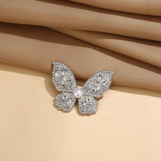 Women Brooch Three-Dimensional Butterfly Design Pin with Imitation Pearls Rhinestones Suits Coats Sweaters Badge Formal Occasions Decorative