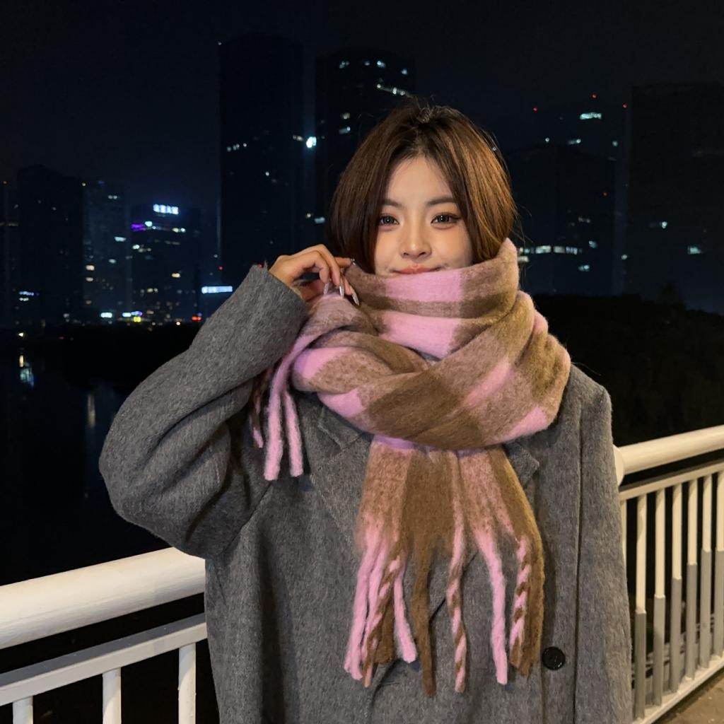 Maillard Fleece-Like Cashmere Plaid Scarf Women's Autumn Winter Winter High-End Versatile Shawl Thickened Warm Neck Warmer