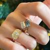 Fresh Classic Aquamarine Droplet Fashion Light Luxury Silver Square Opening Adjustable Rings for Women Wedding