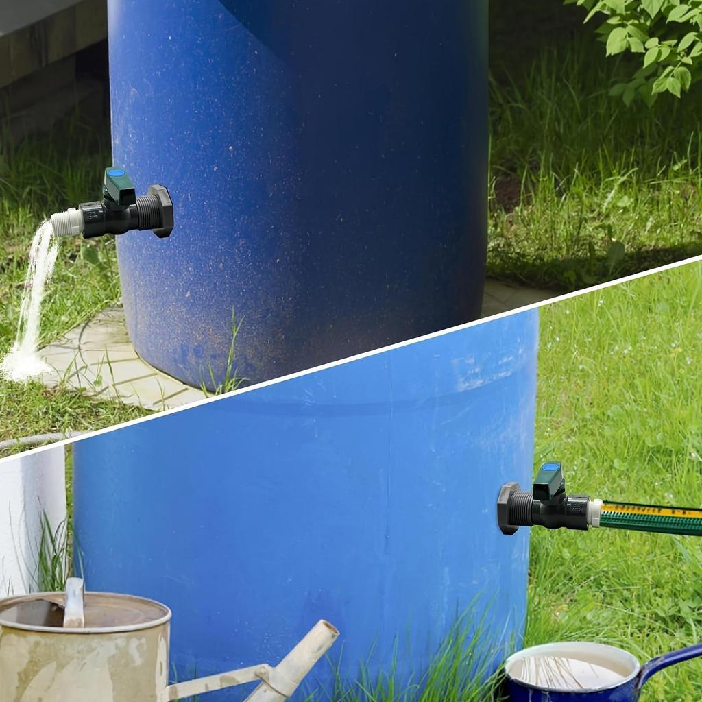 PVC Water Barrel Spigot Kit With Universal Connector Thread, Wall Hanging Mount, Installation Hardware Included For Garden And Rain Barrel