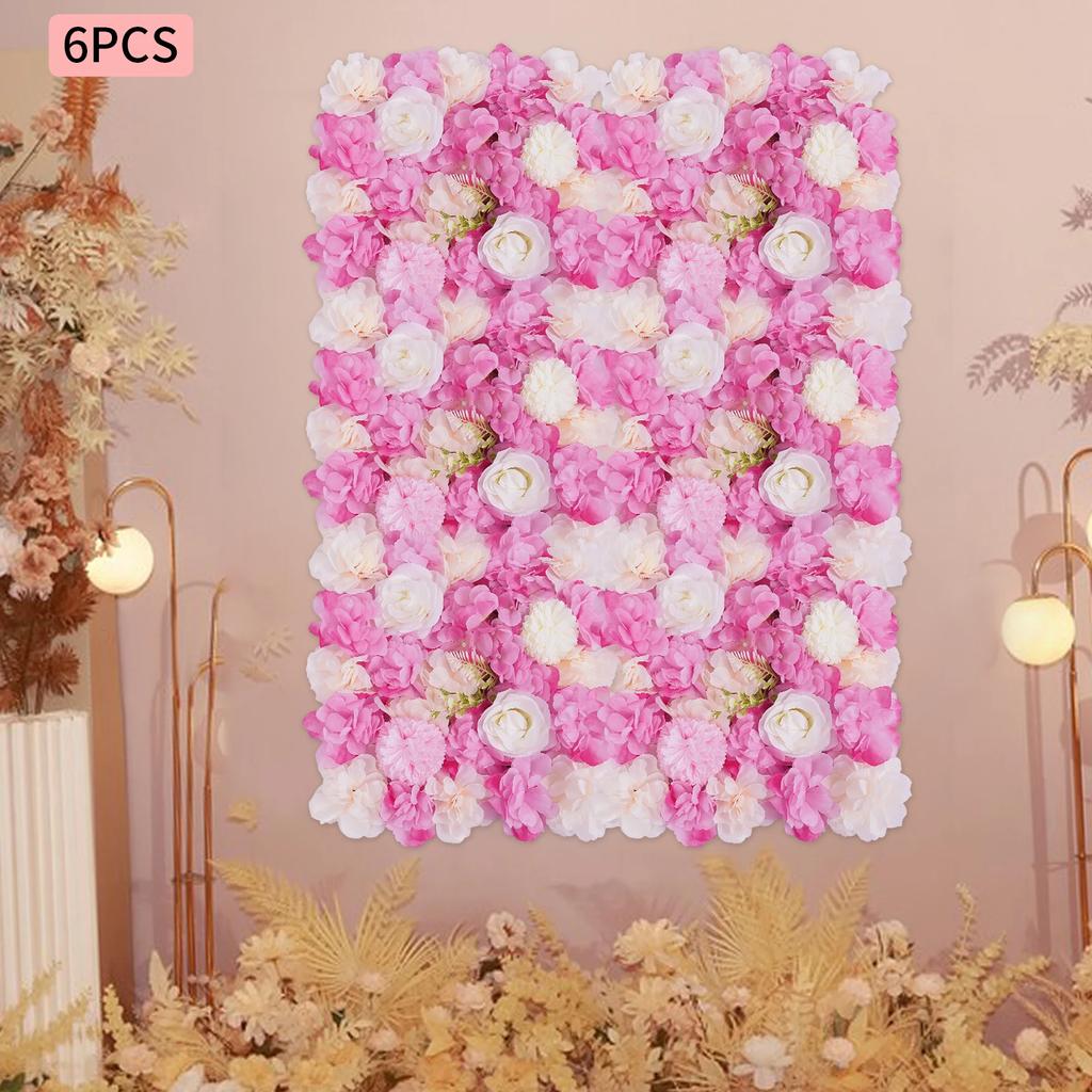 6Pcs Artificial Flower Wall Panels, 15x15In 3D Rose Hydrangea Dahlia Floral Mat, Pink White Faux Flowers for Wedding, Home Decor