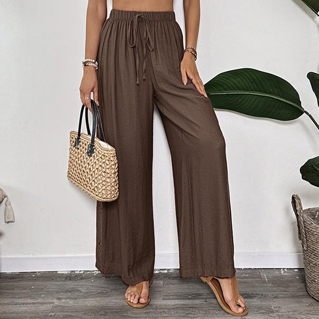 Women's Casual Loose Solid Color Elastic Waist Wide Leg Pants Straight Leg Pants