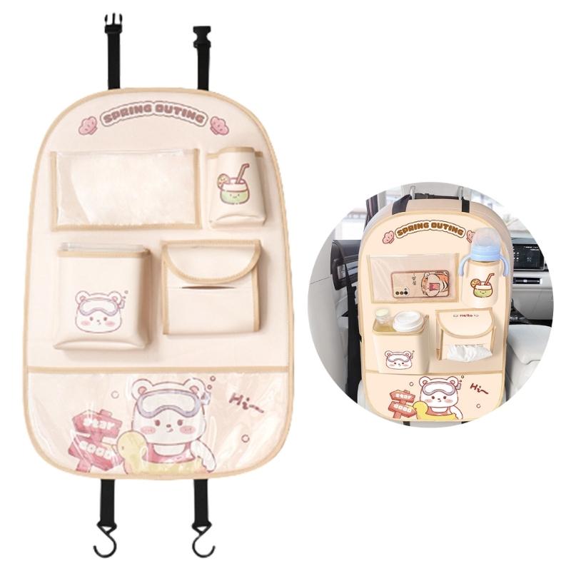 Cartoon Pattern Back Pockets Multifunctional Backseat Pocket Car Seat Back Organizer Multiple Compartment Storage Bag