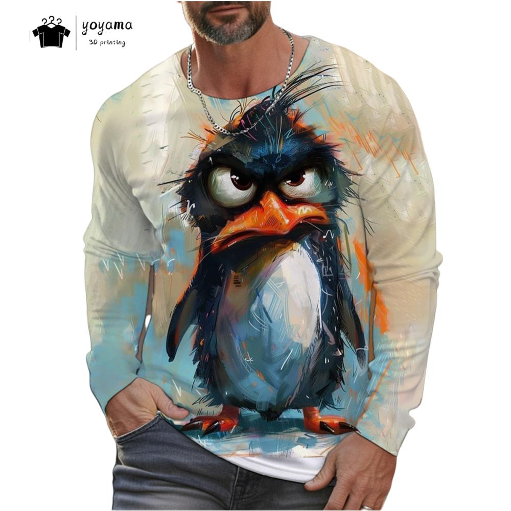 Funny Chicken Pattern Men Long Sleeved T-Shirt 3D Print Autumn Loose-Fitting Men's Clothing Casual Fashionable O-Neck Men's Top