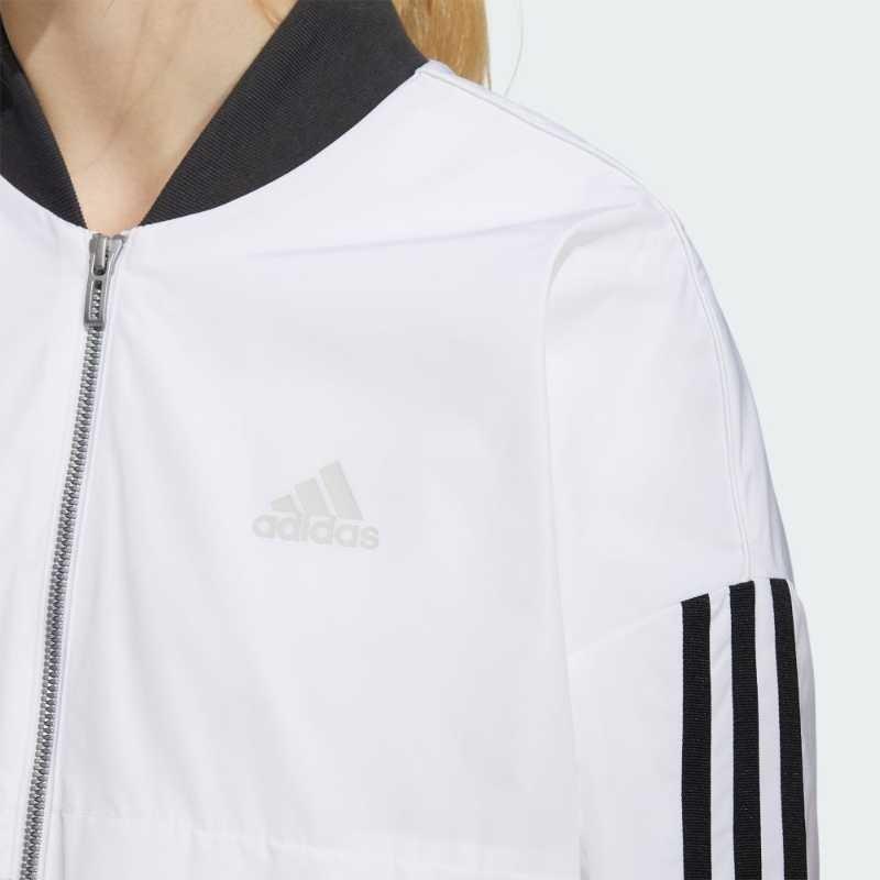 adidas Striped Colorblock Logo Print Zip-Up Casual Long Sleeve Jacket Women Jacket White H09760