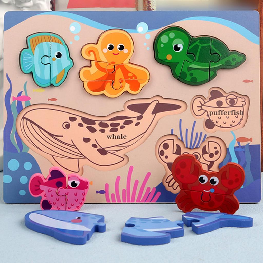 Wooden Puzzle Educational Cognitive Animal Jigsaw Board for Children Toddler