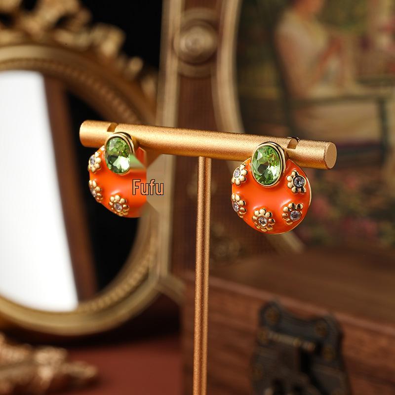 

Винтажные серьги-капли из эмали, покрытые медью и золотом, с серебряной иглой