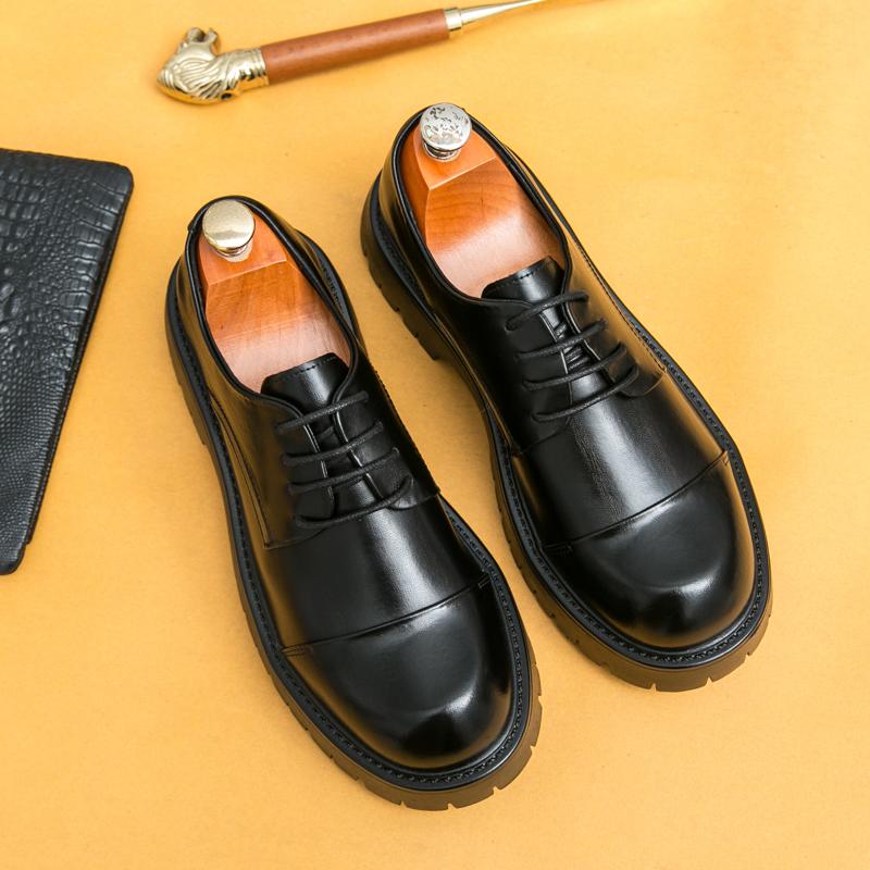 British Style Mens Leather Casual Shoes Classic Antiskid Oxford Shoes New Arrival Dress Business Thick Bottom Footwear Sneakers
