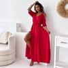 New Cross V Neck Loose Elegant Party Suspender Dress Five-quarter Sleeve Off Shoulder Lace Up Casual Split Sexy Long Dress Party Slim Women's Clothing