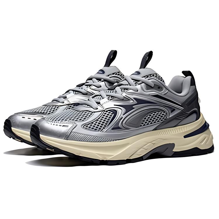 Li-Ning Aurora 2K Düz Topuk Yuvarlak Burun Aşınmaya Dayanıklı Düşük Bilekli Günlük Ayakkabılar Erkek spor ayakkabı Gri Bej AGCT107-4