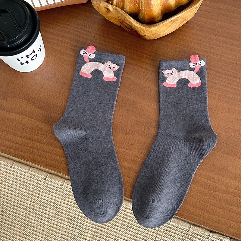 

Female Autumn New Cartoon Funny Cute Three Dimensional Cat Boneless Tube Stack Socks 1 pair темно серый