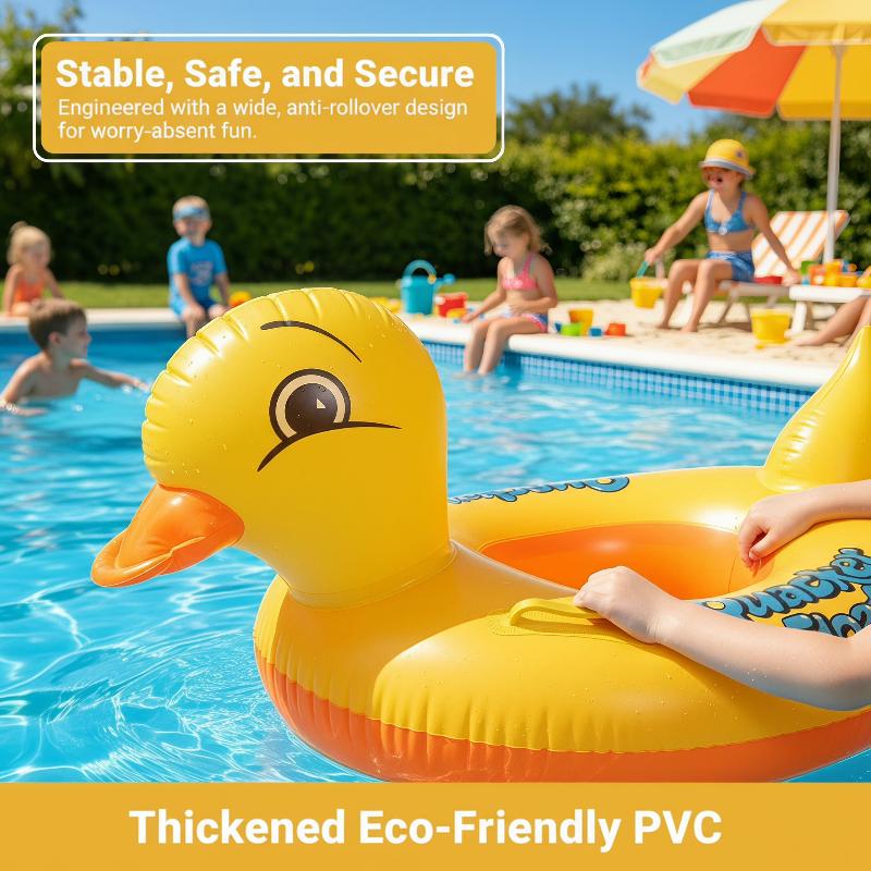 Yellow Duck Inflatable Swimming Ring Thickened Anti Rollover Pvc Float With Handle Kids Lifebuoy For Pool Beach Water Party