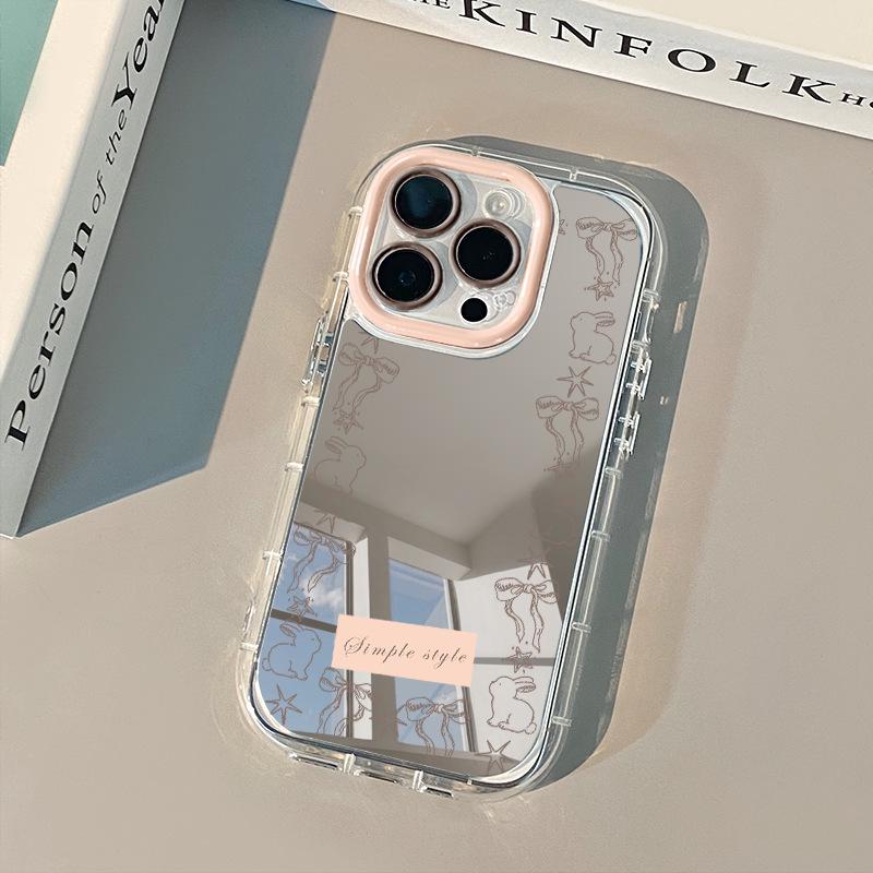 

Bowknot Rabbit iPhone Case: Compatible with Apple 17 Pro Max, 16, 15, 14 - Cute Mirror Cream Shell Design iPhone 15 Pro Max