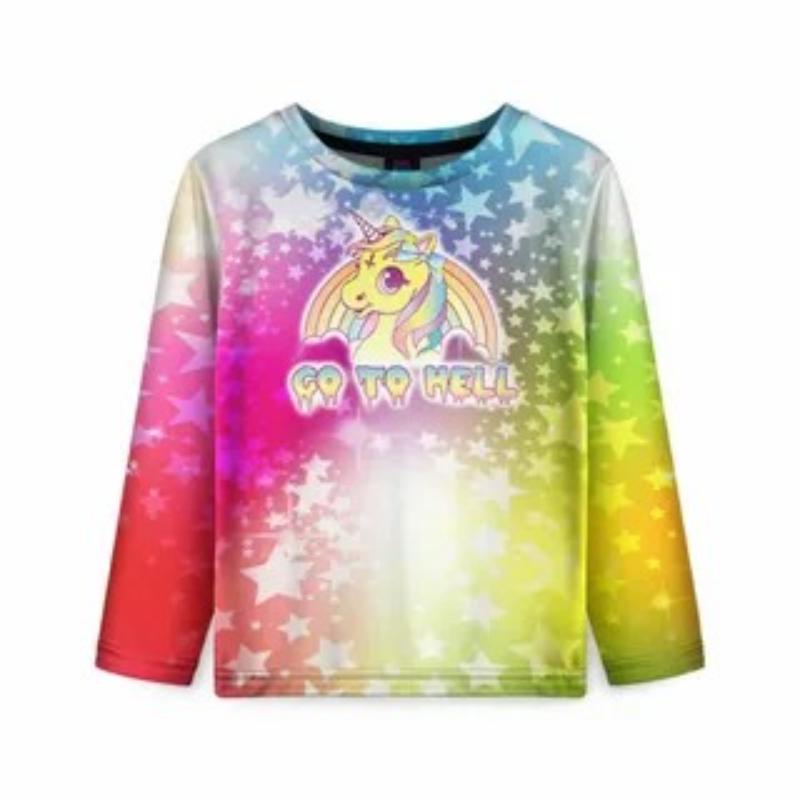Children's Unicorn Print Tie Dye Cute T-shirts Boys Long Sleeved Fashionable Soft Comfortable Top