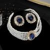 Catena da collo con borchie orecchini a lobo geometrici esagerati con diamanti completi set collana multipla con perle imitation e cristallo grande da sposa donna