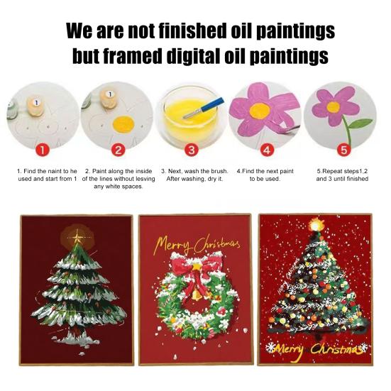 Christmas Tree DIY Painting Xmas Paint-by-Numbers Kit Canvas Paints Included Holiday Themed Painting Set for Adults Festive Home Decor Christmas Gift