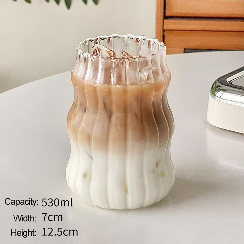 

Стеклянная чашка Ins, термостойкий стакан, посуда для напитков, прозрачная кружка для чая, сока, молока, кофе, домашние стаканы для воды, кружка в полоску 410/650/530 мл 530ml A