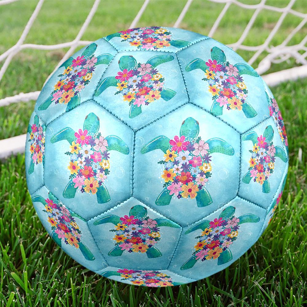 1pc Sea Turtle Flowers Theme Soccer Ball Football, Size 5, Lightweight PVC, Outdoor Training Soccer Ball,Gift J61413