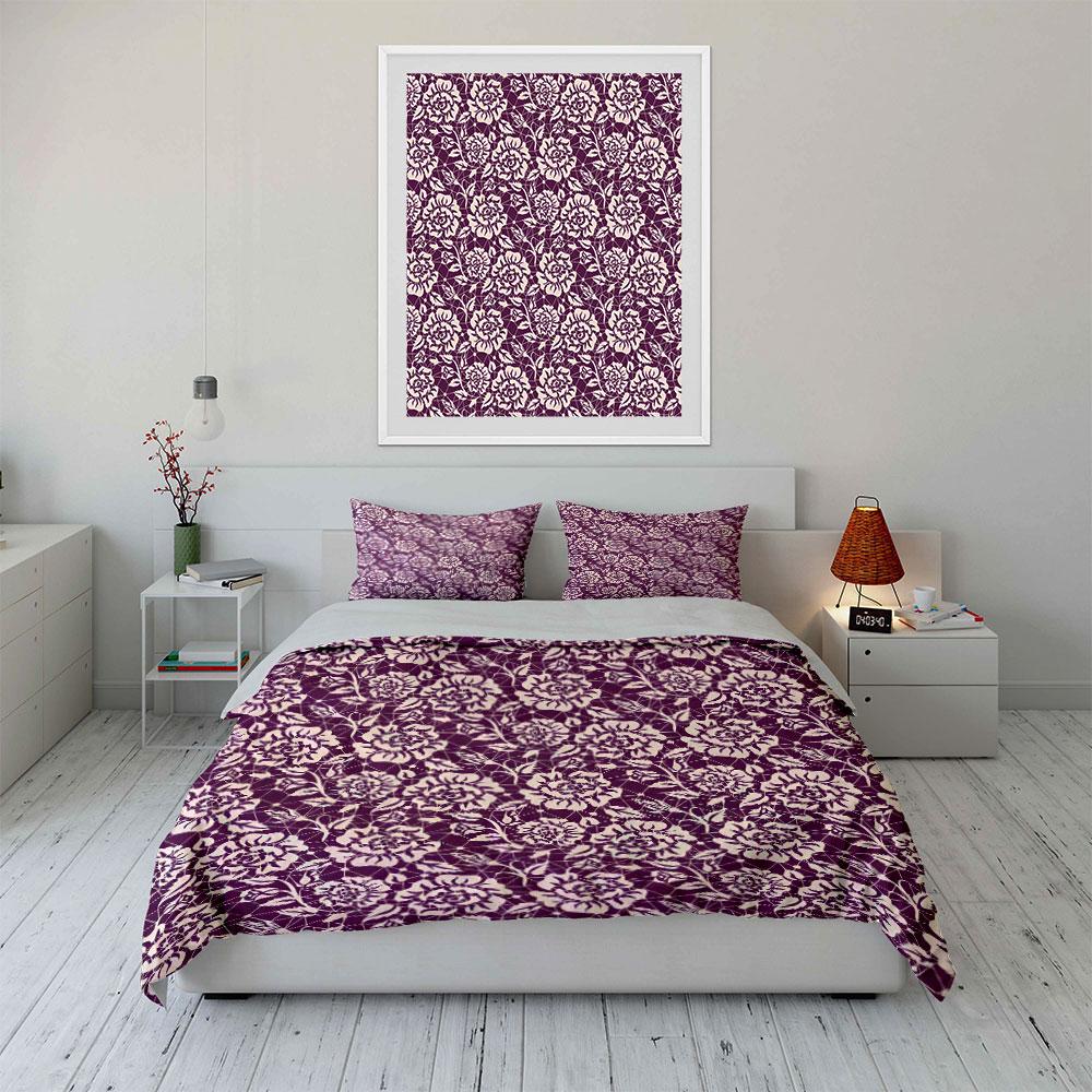 Purple Background With White Rose Print Bedding Set For Kids Luxury Gift 3Pcs Digital Print Comforter Set Soft Comfortable