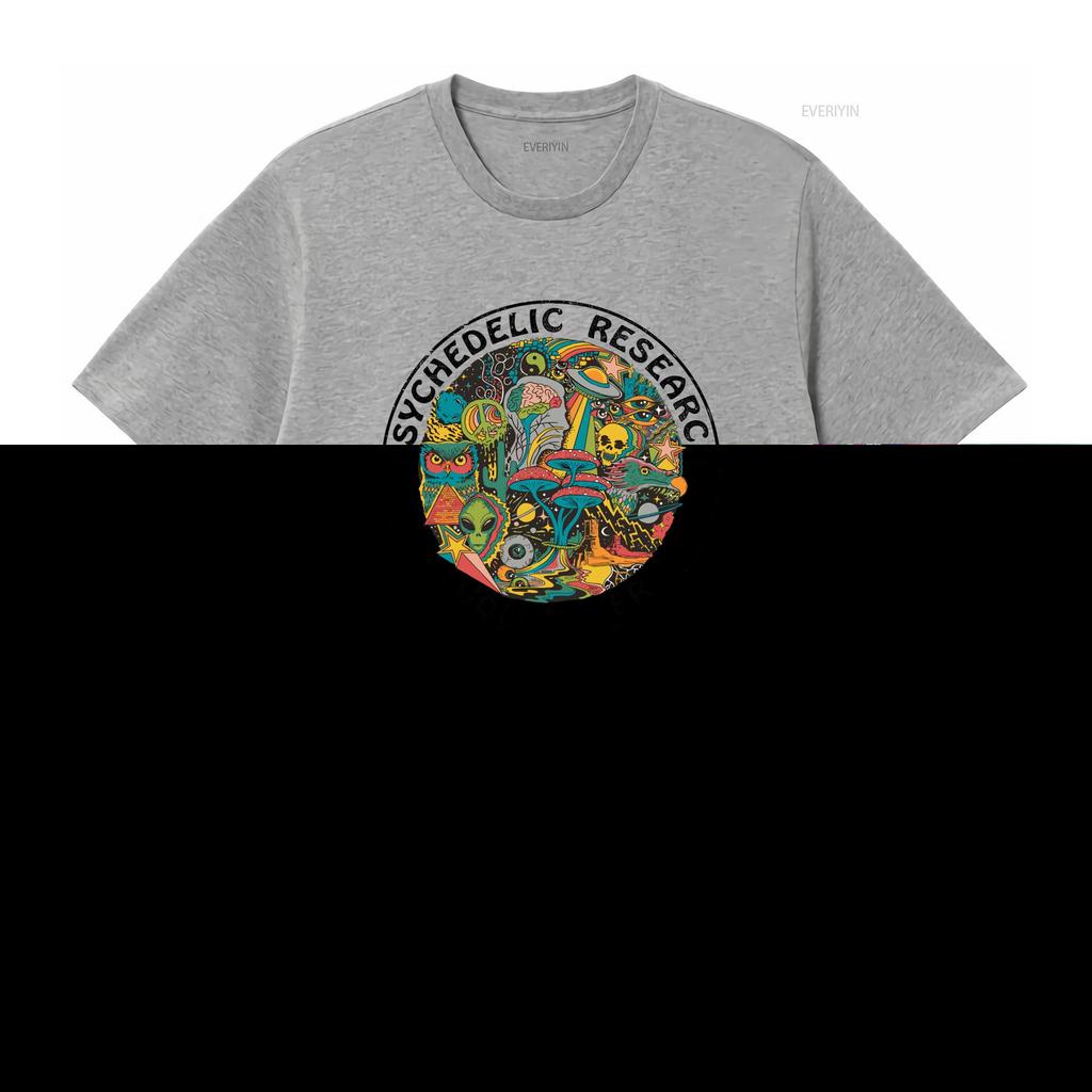 Psychedelic Research Volunteer T Shirt with Magic Mushroom Alien Skull More Cool s Unique Trippy Design vintage Washed