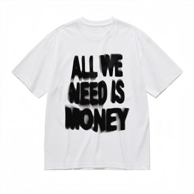 Camisetas Retro Holgadas para Hombre y Mujer Estampado "Todo lo que Necesitamos es Dinero" Blanco y Negro Estilo Urbano Casual