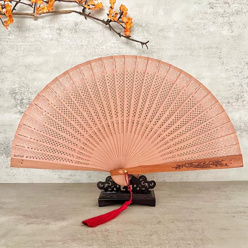Heshantang Gift Ancient Style Hollow Craft Full Wooden Folding Fan
