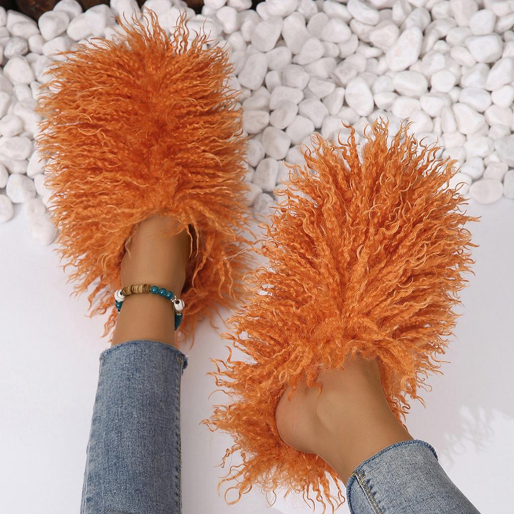 Fashion New Women's Wool winter Slippers Wool Home Warmth Flat Bottom Non slip Sleeve Durable Sandals Fashion Large size Slippers 36-46