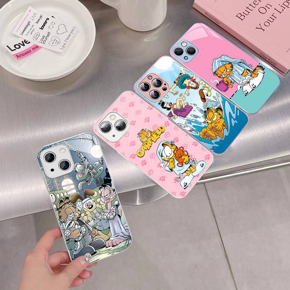 Kawaii Classic G-garfields Cat Tempered Glass For Iphone 14 13 12 11 Pro Mini XS MAX 14Plus X XS XR Cover