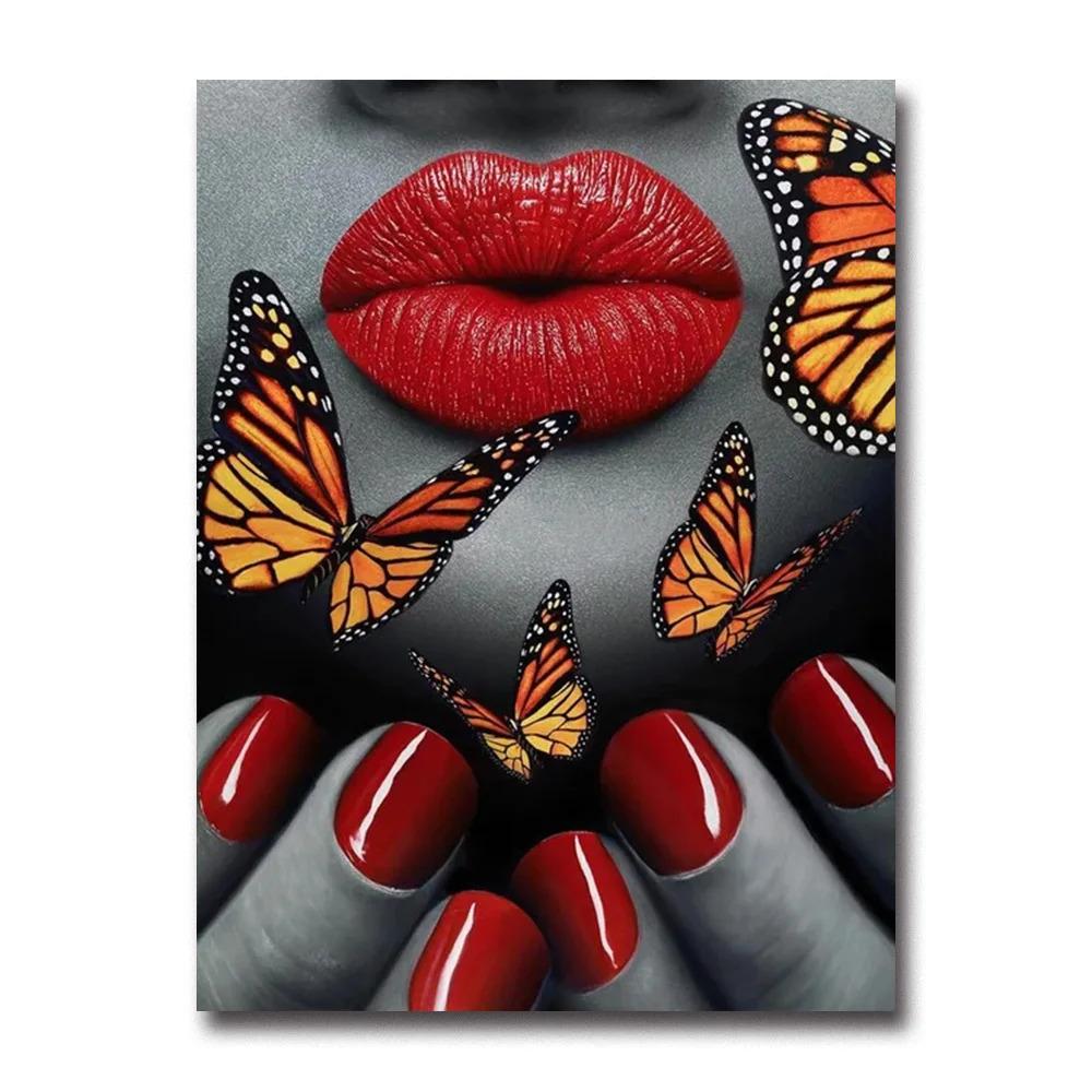 Sexy Woman Red Lips Money Rose Wall Art Posters Modern Home Living Room Bedroom Decorative Canvas Painting Picture Print Artwork