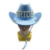 Jeweled Crystal Cowboy Hats Bride Blue Panama Hat for Bachelorette Party Cowboy Hats for Club Stage Shows