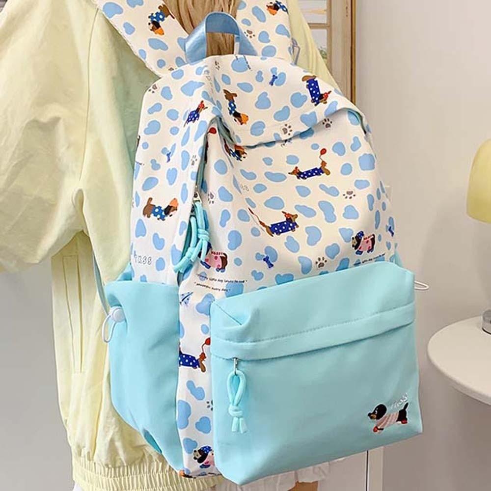 Lässige Schultasche für Studenten Kontrastfarbe Große Kapazität Rucksack Nylon Dackel Rucksack Sport