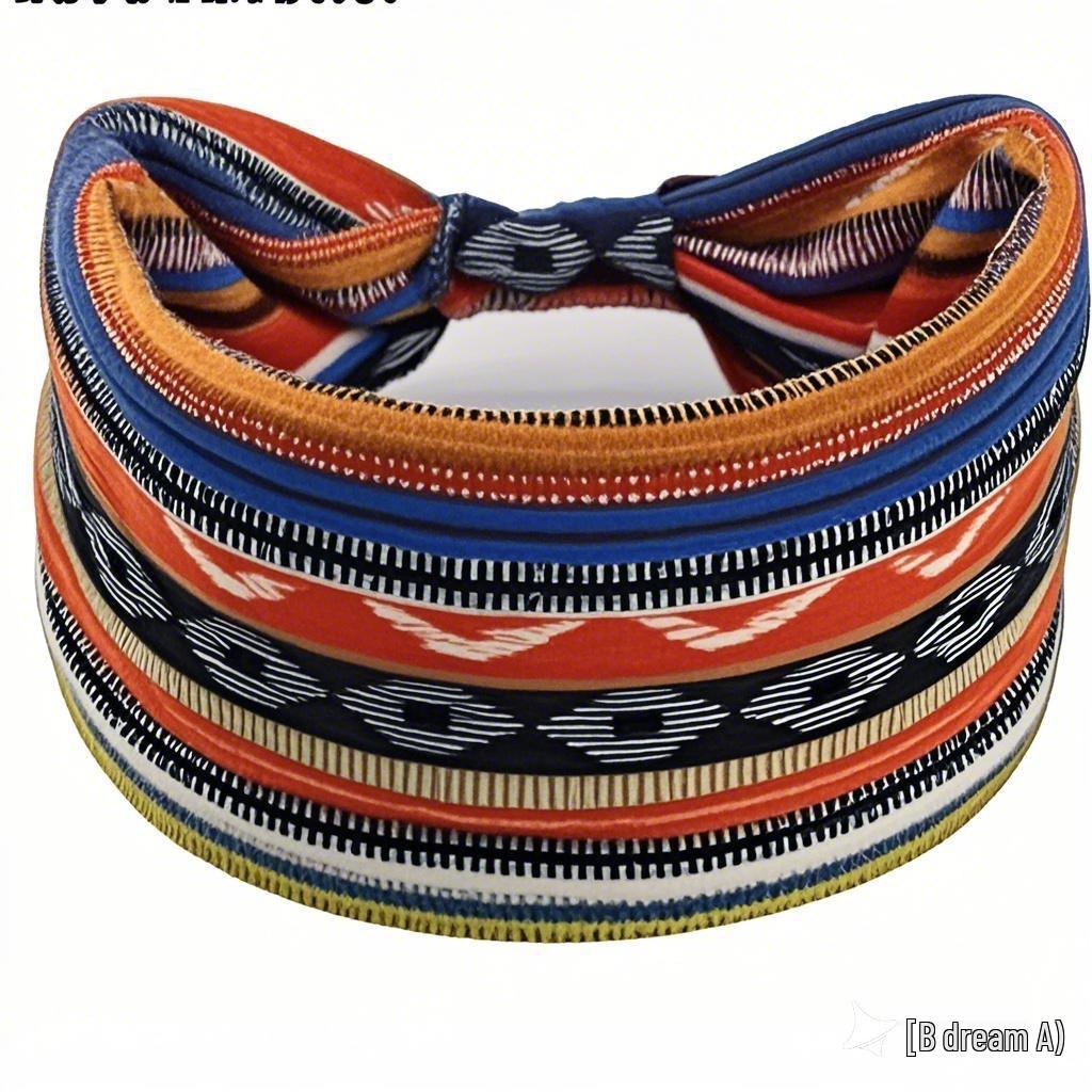 Bohemian Striped Yoga Headband - Sweat-Absorbing, Elastic Cotton for Ladies
