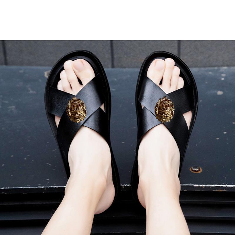 Módní pánské pantofle žabky pánské pravá kůže dámské plážové boty xl 46 47 dámské sandály Značkový designér nadměrné velikosti pantofleT2