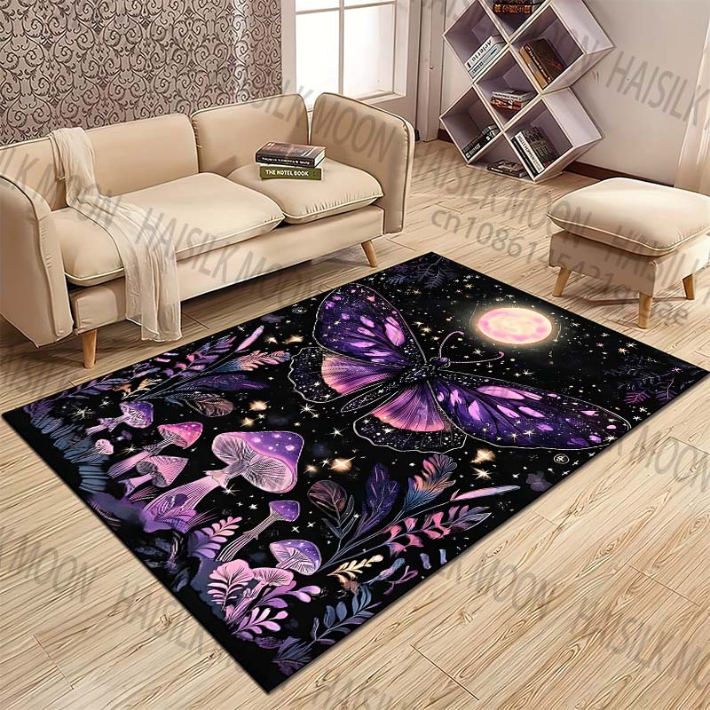 Purple butterfly moonlit mushrooms Print Rug Carpets for Bedroom Living Room Sofa Mat Creative Door Mat Cloakroom Home Decor