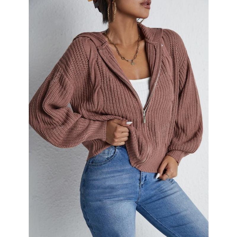Women S Fall Winter Hooded Waffle Knit Cardigan Sweatshirt Versatile