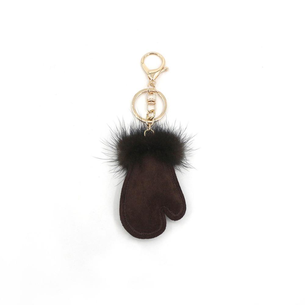 

Snow Mini Gloves Keychain Mink Fur Bag Pendant Creative Pu Leather Pendant Unisex кофейный