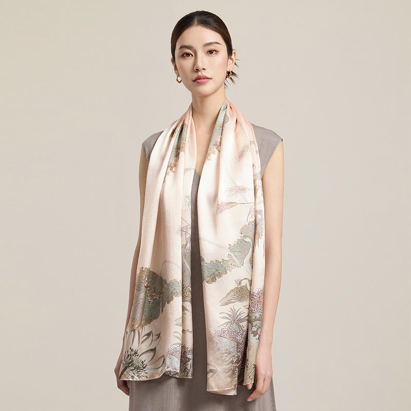 100% Silk Scarf Women Print Hangzhou Handkerchief Pure Silk Neckscarves Luxury Bufandas Silk Shawl   Long Scarf