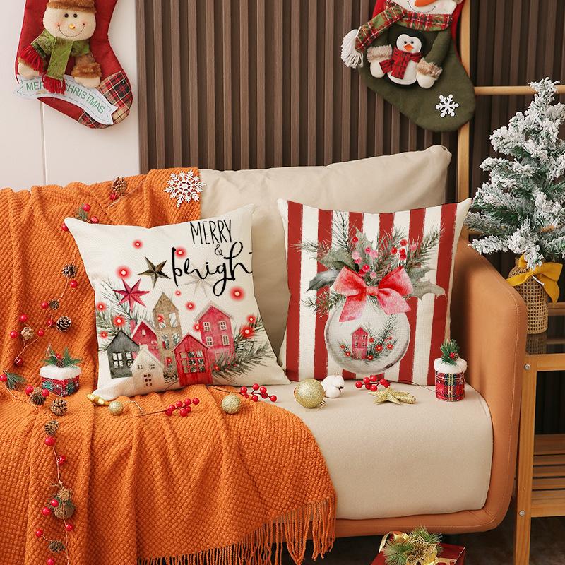 New Christmas Pillow Red Stripe Print Combination Set Pillow Case Indoor Atmosphere Decoration Sofa Cushion