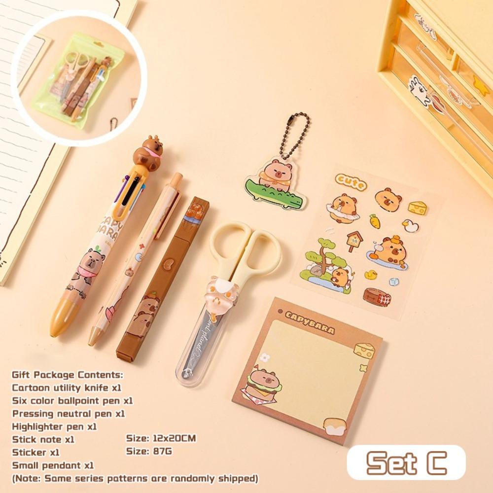 Capybara Stationery Set 7-in-1 Eraser High Quality Highlighter Back To School Gift