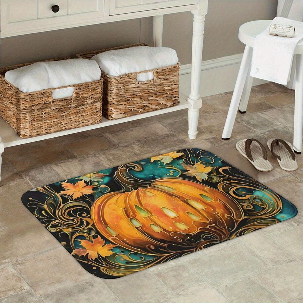 Halloween-Kürbis-Druck-Fußmatte - Rutschfeste Polyester-Teppich für Badezimmer, Schlafzimmer und Eingangsbereich - Maschinenwaschbar, Leichtgewicht R