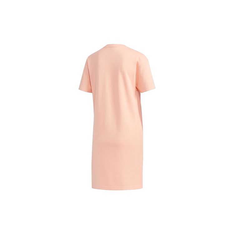 Adidas Neo C Plus Dress Solid Color Letter Print Sports Casual Breathable Round Neck Short Sleeve Dress Women Dresses Pink EI4702