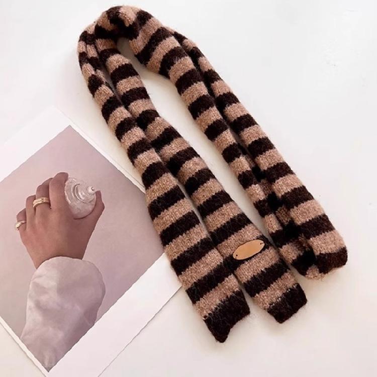 Knit Long Choker Striped Scarf for Women Harajuku Style for Jeans or Dresses