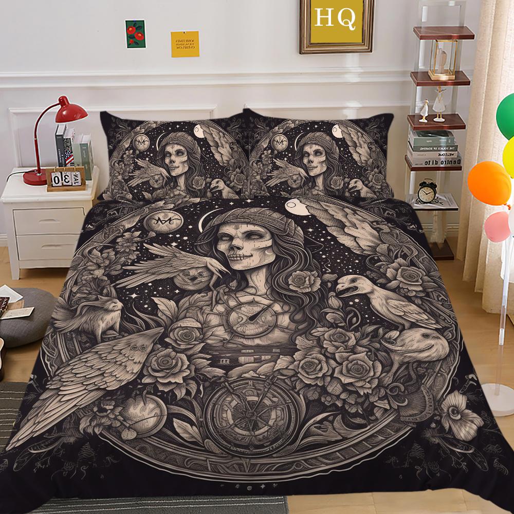 Beauty Skull Printed Bed Set Twin Size Polyester Comforter Cover Set Teen Design Superior Home Bedclothes