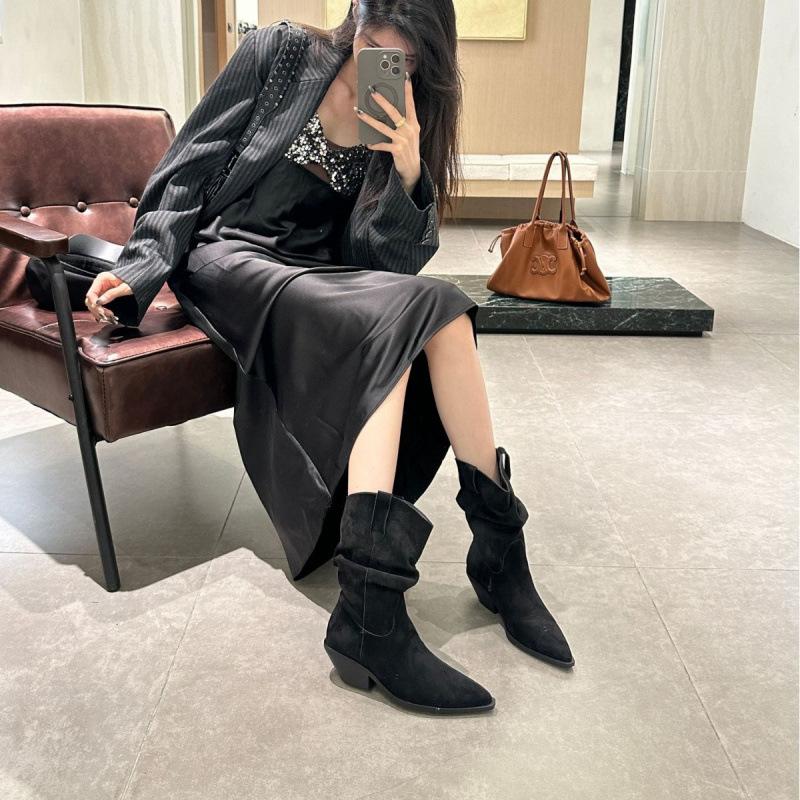 Autumn and Winter New Fashionable Versatile Retro Short Boots Thick Heel Sleeve Short Boots Pleated Martin Boots