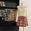 Women's Retro Plaid Wool Blend High Waist Pleated Skirt - Autumn/Winter Academy Style A-Line Short Skirt